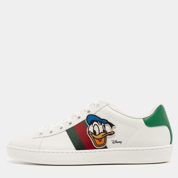 New Gucci DISNEY Calfskin Miro Soft Web Donald Duck Womens Ace Sneakers - Picture 1 of 9